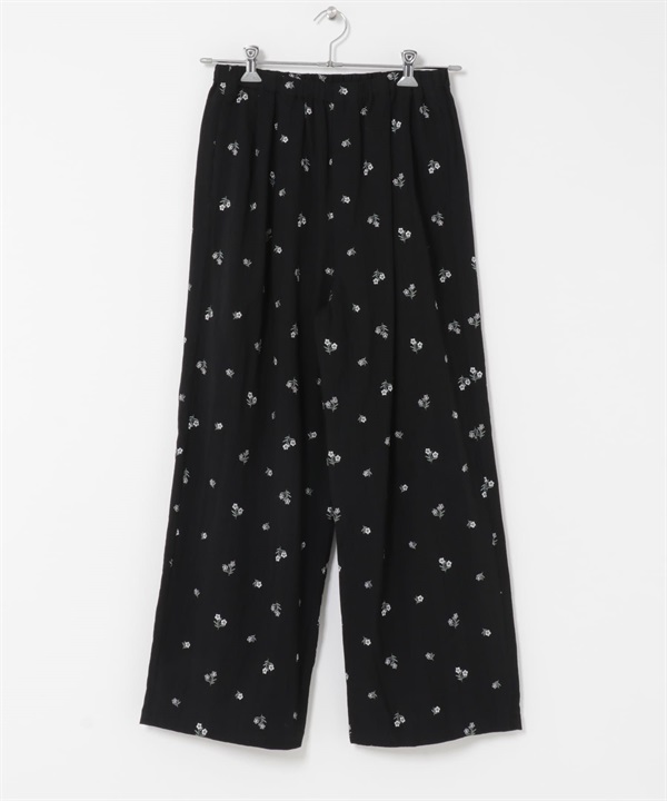 花樣刺繡輕便長褲(黑色-FREE-BLACK)