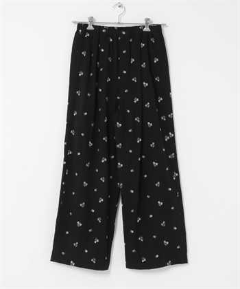 花樣刺繡輕便長褲(黑色-FREE-BLACK)