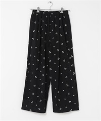 花樣刺繡輕便長褲(黑色-FREE-BLACK)