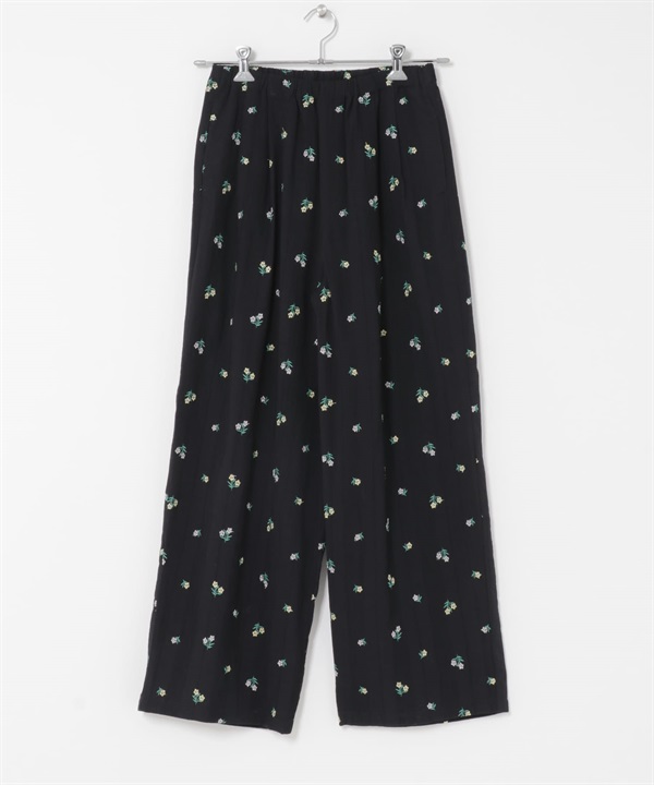 花樣刺繡輕便長褲(藏青色-FREE-NAVY)