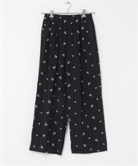 花樣刺繡輕便長褲(藏青色-FREE-NAVY)