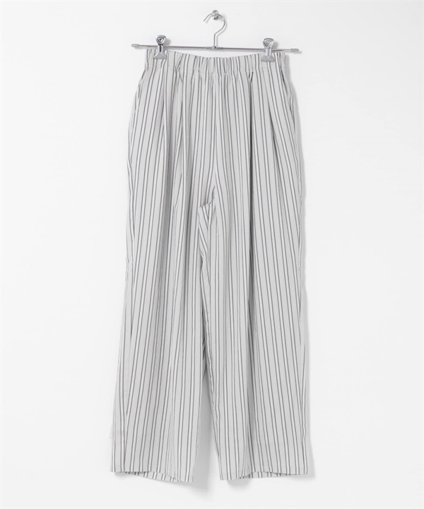 直條紋打褶輕便長褲(灰色-FREE-GRAY)