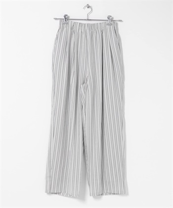 直條紋打褶輕便長褲(灰色-FREE-GRAY)