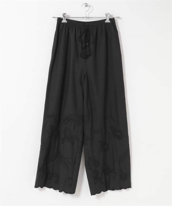 刺繡蕾絲輕便長褲(黑色-FREE-BLACK)