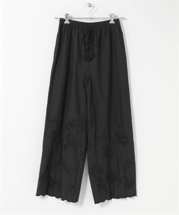 刺繡蕾絲輕便長褲(黑色-FREE-BLACK)