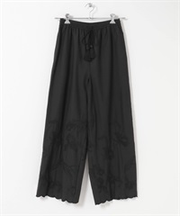 刺繡蕾絲輕便長褲(黑色-FREE-BLACK)