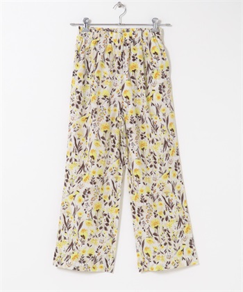 印花輕便長褲(白色x黃色-S-其他白色)