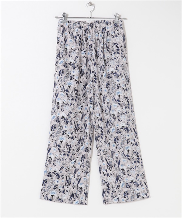 印花輕便長褲(淺灰色x藍色-S-其他灰色)