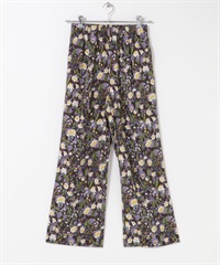 印花輕便長褲(深棕色x紫色-S-其他棕色)