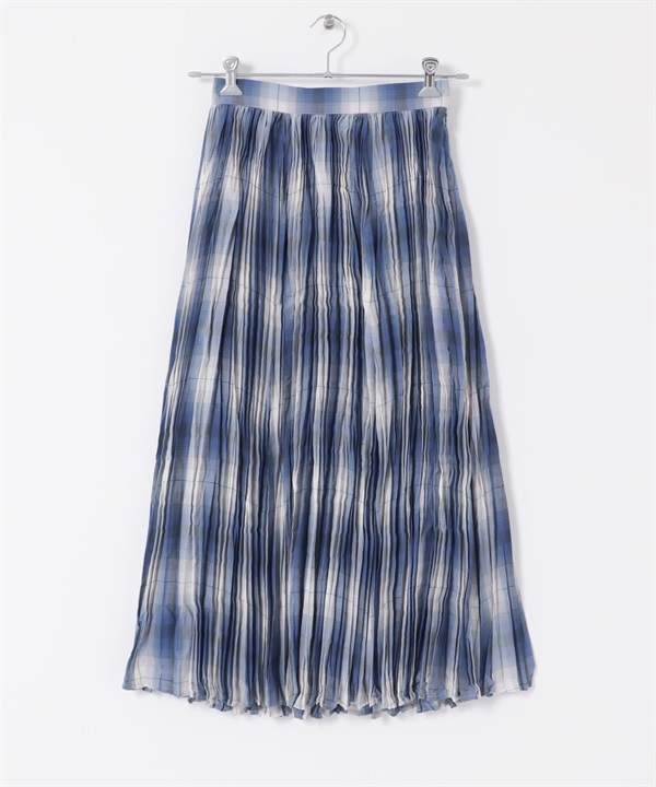 水洗感百褶格紋裙(藍色-FREE-其他藍色)