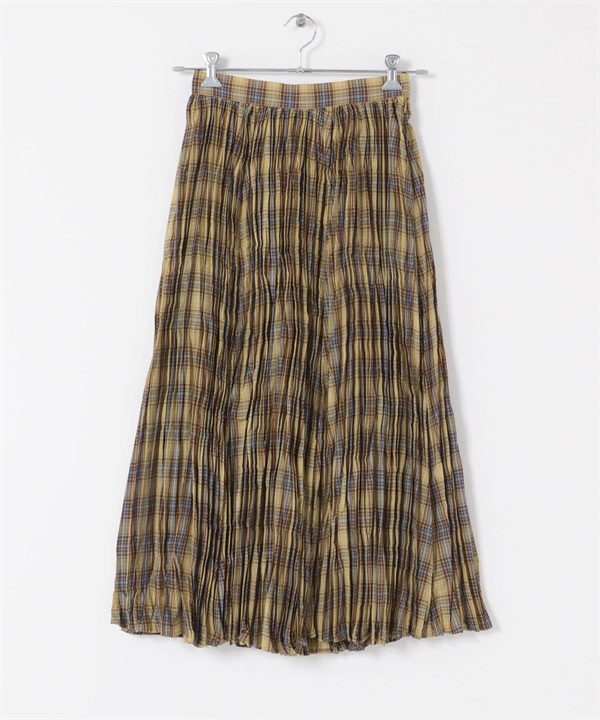 水洗感百褶格紋裙(黃色-FREE-其他黃色)