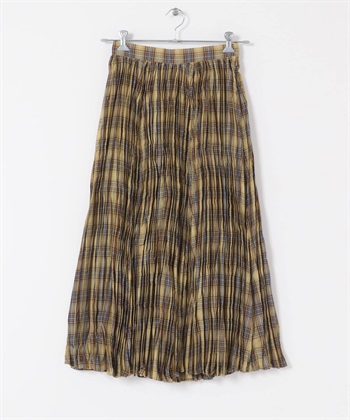 水洗感百褶格紋裙(黃色-FREE-其他黃色)