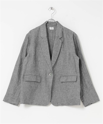 人字紋亞麻西裝外套(炭灰色-FREE-其他灰色)