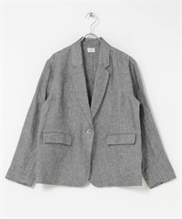 人字紋亞麻西裝外套(炭灰色-FREE-其他灰色)