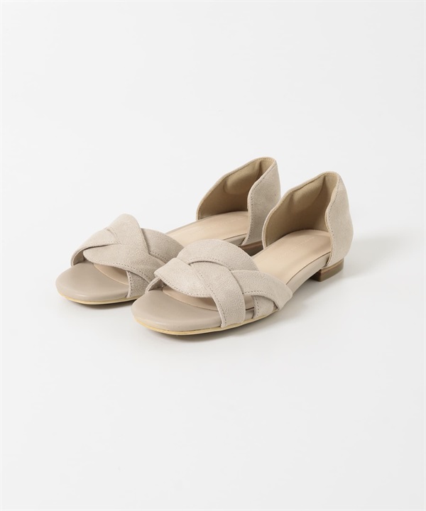 交叉寬帶涼鞋(膚色-37-BEIGE)