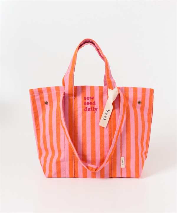 【別注】beej/直條紋托特包(粉紅色-one-PINK)