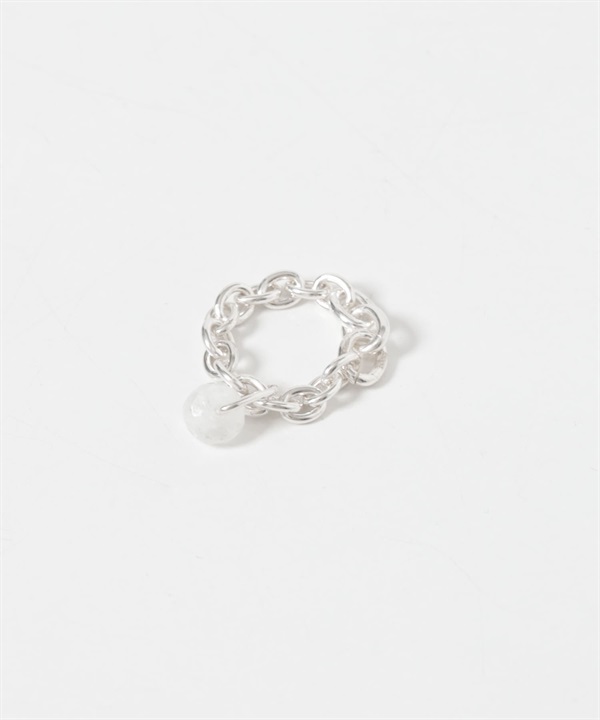 天然石×925純銀鍊條戒指(其他白色-one-其他白色)