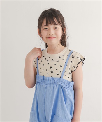 印花華夫格荷葉法式袖T恤(KIDS)