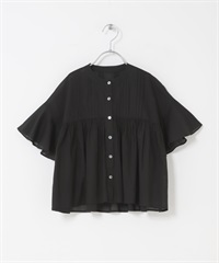 【親子裝】棉質薄紗細褶罩衫 (KIDS)(黑色-120(115-125)-BLACK)