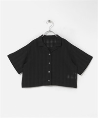 透膚格紋開領襯衫(KIDS)(黑色-120(115-125)-BLACK)