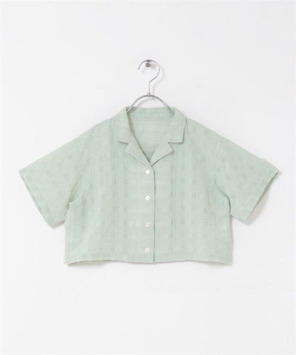 透膚格紋開領襯衫(KIDS)(薄荷綠-120(115-125)-MINT)
