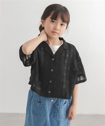 透膚格紋開領襯衫(KIDS)