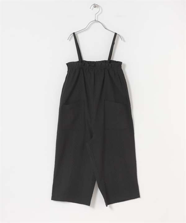 荷葉邊細肩帶連身寬褲(KIDS)(黑色-120(115-125)-BLACK)