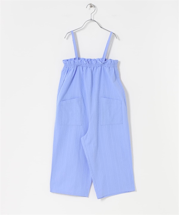 荷葉邊細肩帶連身寬褲(KIDS)(藍色-120(115-125)-BLUE)