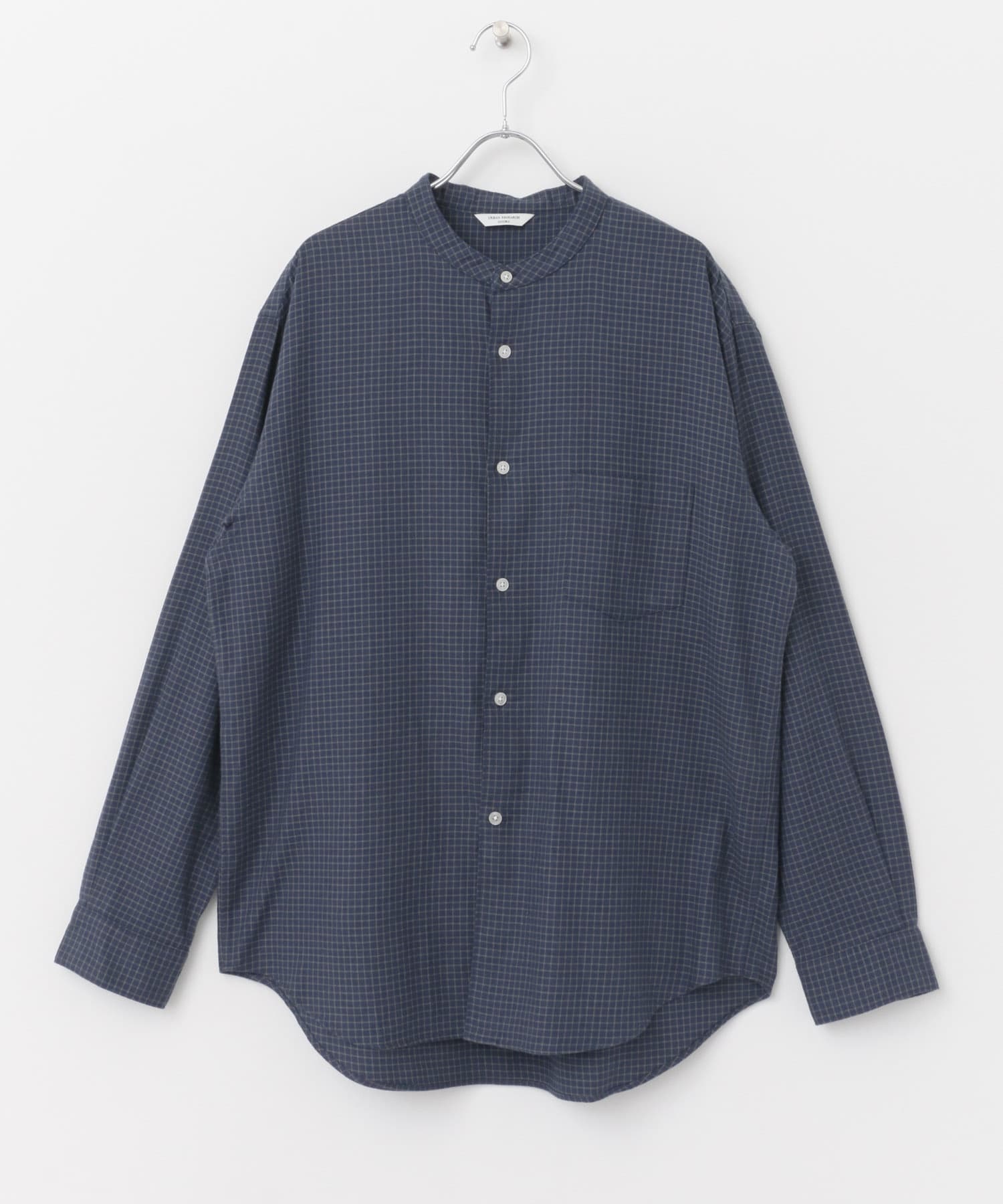 法蘭絨立領襯衫(藏青色格紋-L-其他藍色)