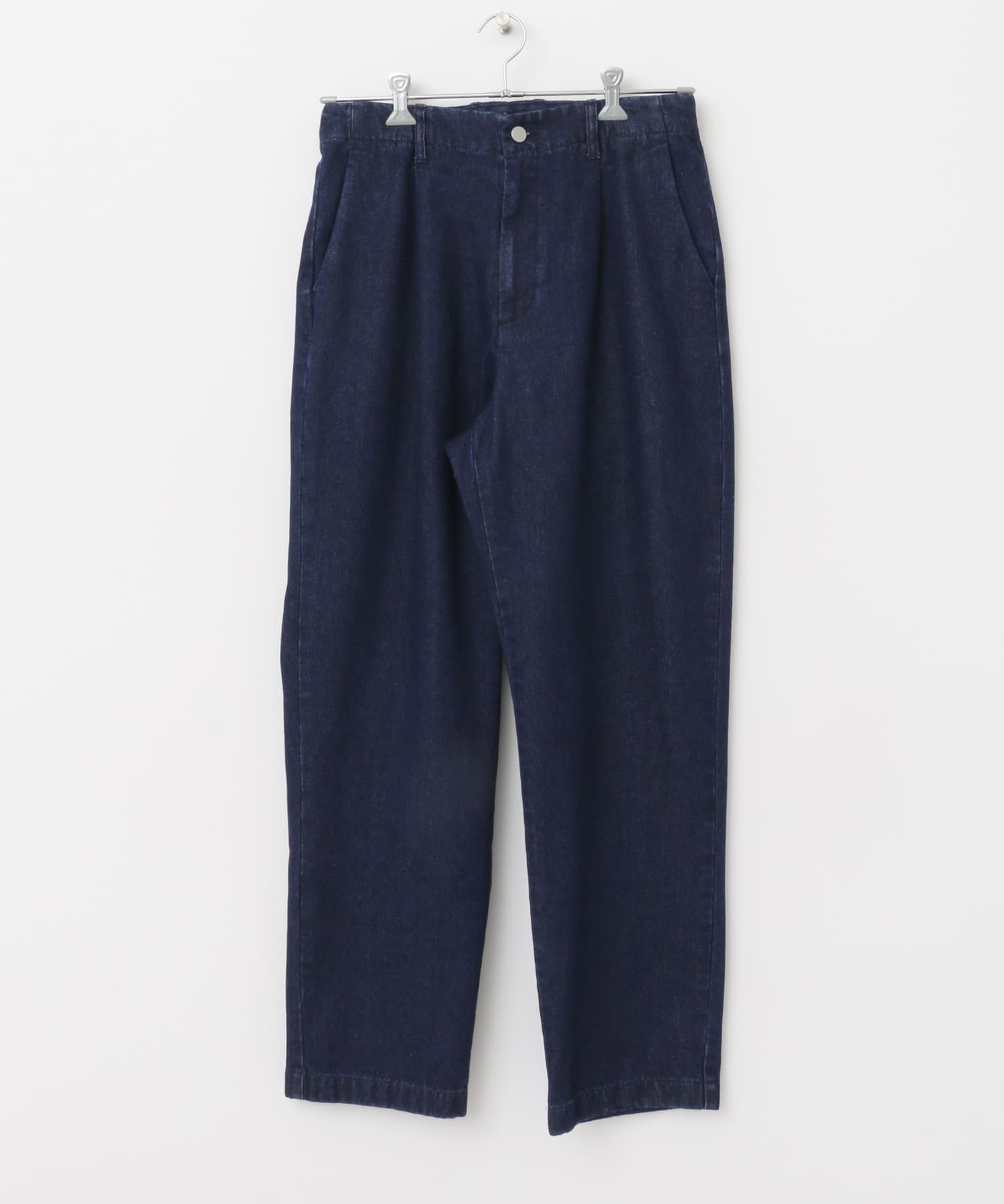 單褶直筒牛仔褲(靛青色-M-INDIGO BLUE)