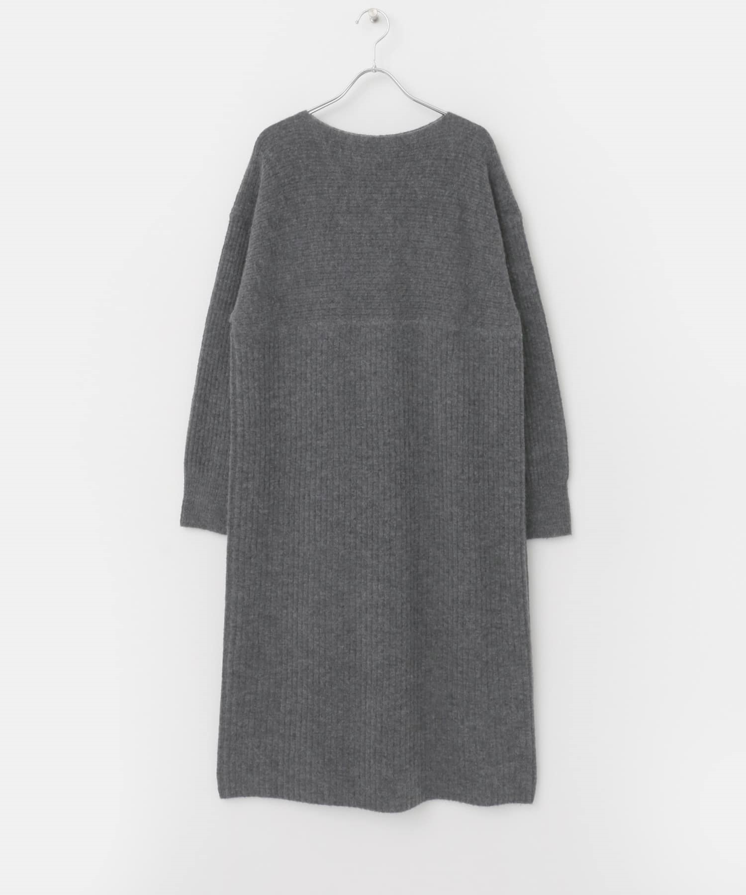 寬羅紋拼接針織洋裝(灰色-M-GRAY)