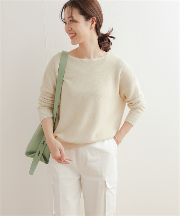 棉質船型領平編針織衫