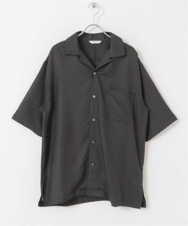 亞麻混絲質開領襯衫(炭灰色-M-CHARCOAL GRAY)