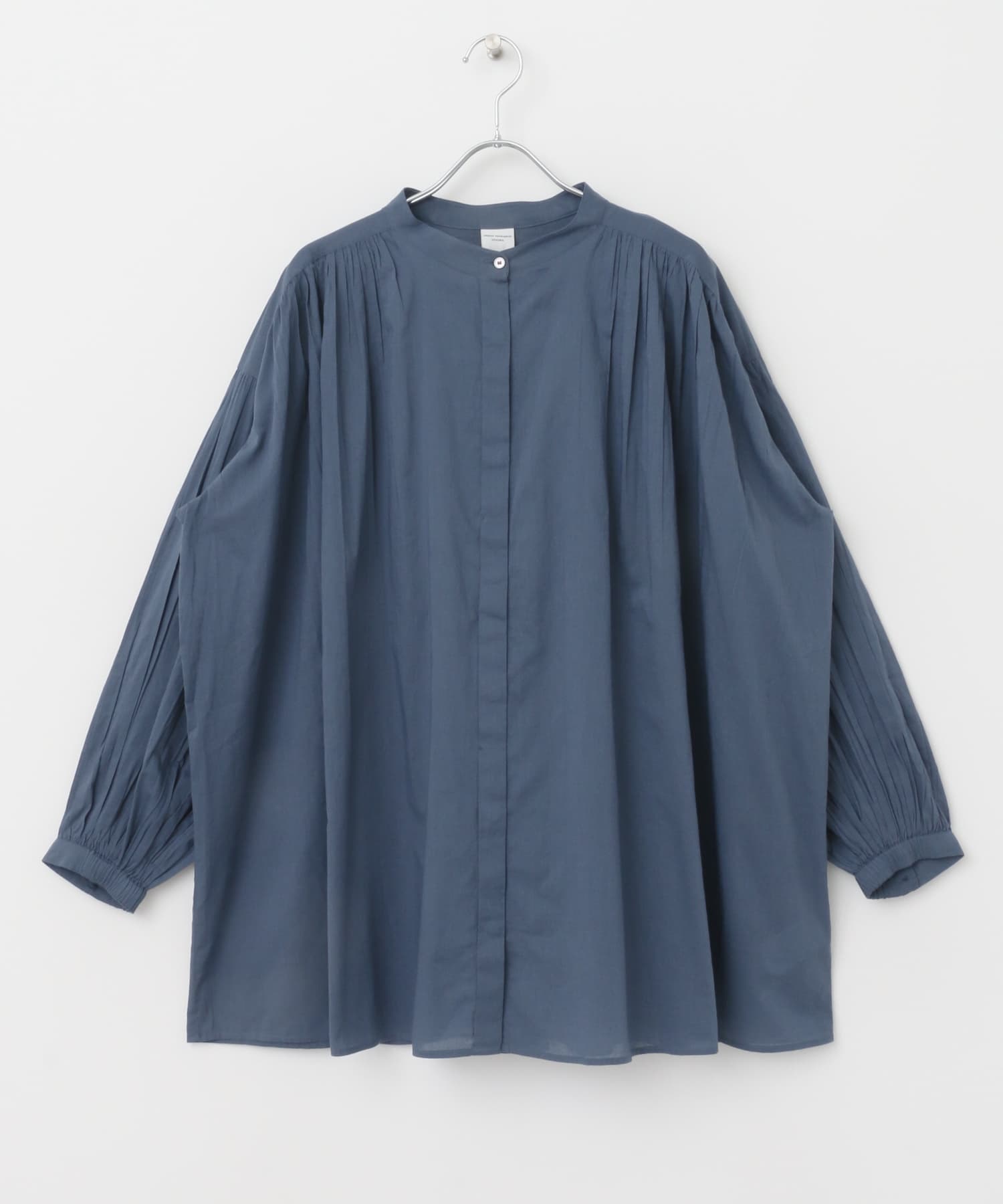 棉質巴里紗碎褶罩衫(藍色-M-BLUE)