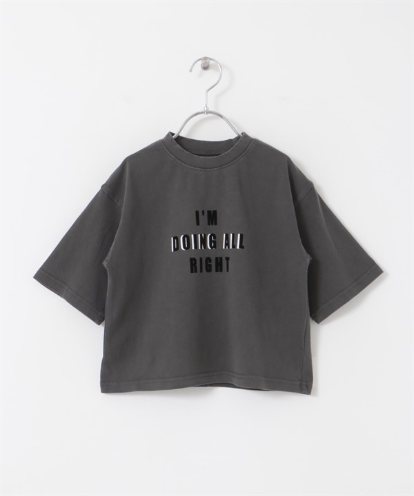 成品染植絨印花LOGO T恤(KIDS)(炭灰色-120-CHARCOAL GRAY)