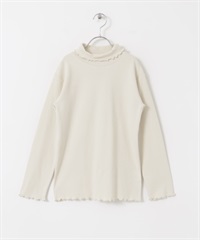 荷葉捲邊羅紋高領T恤(KIDS)(象牙白-120-OFF WHITE)