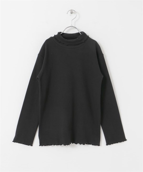 荷葉捲邊羅紋高領T恤(KIDS)(黑色-120-BLACK)