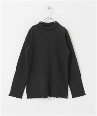 荷葉捲邊羅紋高領T恤(KIDS)(黑色-120-BLACK)