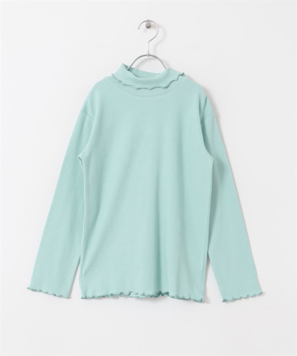 荷葉捲邊羅紋高領T恤(KIDS)(薄荷綠-120-MINT)