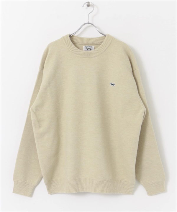 【別注】PENNEYS / THE FOX刺繡圓領舒適針織衫(亞麻色-M-IVORY)