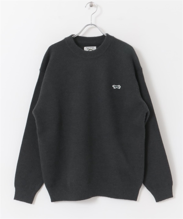 【別注】PENNEYS / THE FOX刺繡圓領舒適針織衫(炭灰色-M-CHARCOAL GRAY)