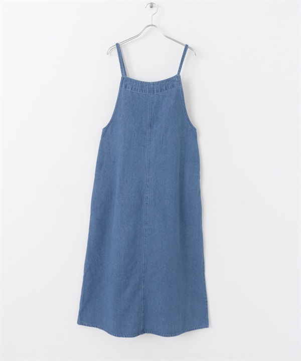牛仔細肩帶洋裝(靛青色-M-INDIGO BLUE)