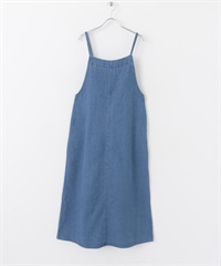 牛仔細肩帶洋裝(靛青色-M-INDIGO BLUE)
