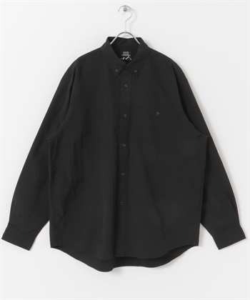 尼龍扣領長袖襯衫(黑色-M-BLACK)