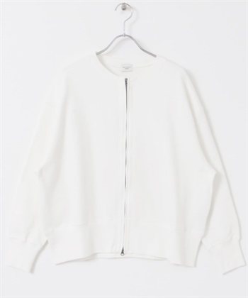 棉質毛圈拉鍊開襟衫(米色-M-OFF WHITE)