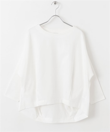 棉質背面打褶七分袖套衫(米色-M-OFF WHITE)
