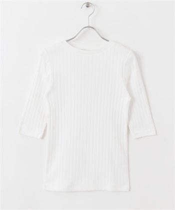抽針六分袖上衣(米色-M-OFF WHITE)