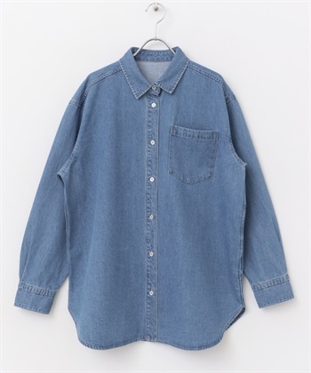 標準領牛仔襯衫(淺靛青-M-LIGHT INDIGO BLUE)
