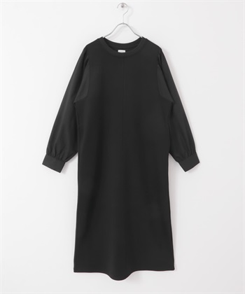 蓬袖拼接洋裝(黑色x黑色-M-BLACK)