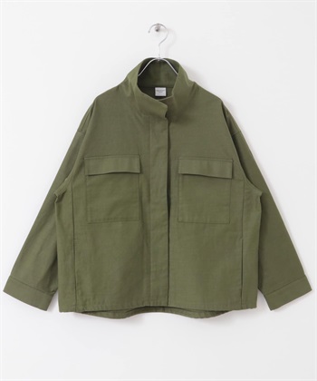 軍裝風立領夾克(卡其綠-M-KHAKI)